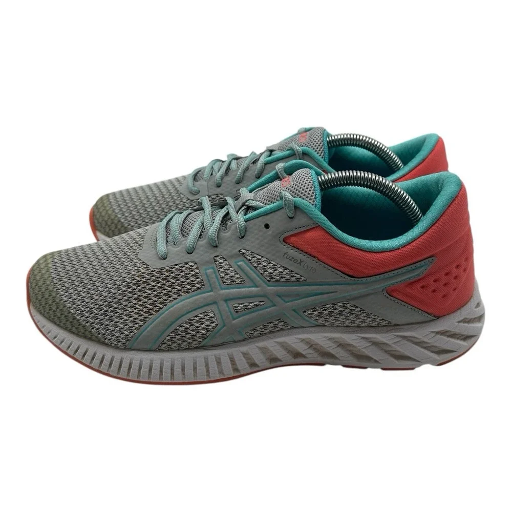 Asics Fuzex Lyte 2 Running Shoes Womens 11 Gray Coral Aqua Sneakers‎ NO INSOLES
